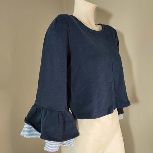 MAEVE Anthropologie Navy Blue White Flounced Bow-Black Pullover S NEW - Picture 5 of 8